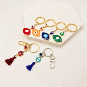 Vintage Evil Eye Keychain For Women Men Hamsa Hand Pendant With Tassel Gold Silver Alloy Enamel Protection Lucky Charm Car Bag Hanging Accessory