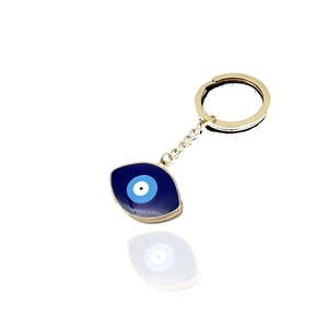 Blue Turkish evil eye keychain with gold finish nazar pendant and polished ring