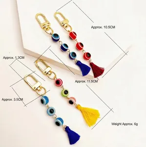 Handmade Evil Eye keychain pendants with colorful glass beads and elegant tassels