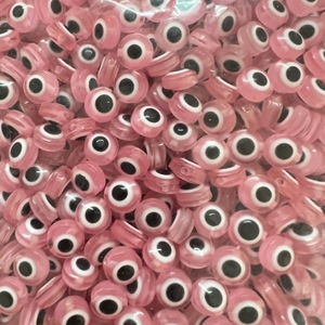 Flat pink evil eye beads for DIY bracelets and jewelry making in bulk package