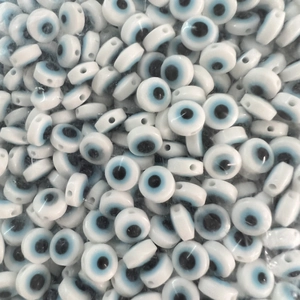 Flat evil eye spacer beads in white and blue resin for DIY jewelry making and crafts