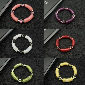 Exotic Evil Eye Beaded Bracelet Resin Acrylic Marble Pattern Gold Spacers Turkish Nazar Amulet Elastic Bracelet For Women