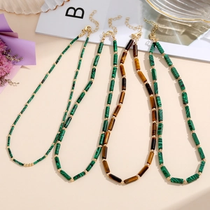 Collane con perline in pietra naturale colorata stile malachite e occhio di tigre