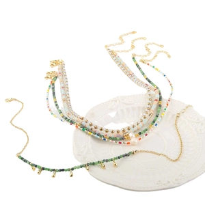 Boho-Halsketten-Set mit natürlichen Mondsteinen, Süßwasserperlen und goldenen Anhängern