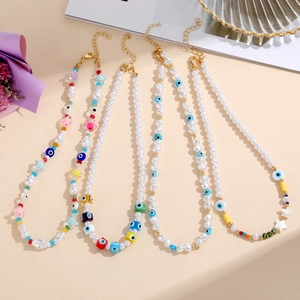 Bohemian Künstliche Perle Glas Böser Blick Künstliche Perlenkette Bunte Stern Anhänger Schlüsselbein Kette Für Damen Minimalist Schmuck Geschenk