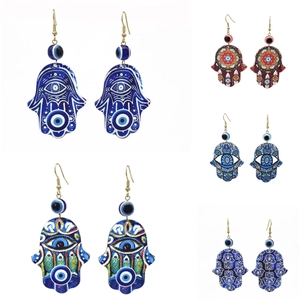 Boho Hand Der Fatima Böser Blick Ohrhänger Acryl Bedruckt Mandala Blume Tropfenohrringe Exotischer Schmuck Für Damen