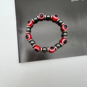 Retro Evil Eye Hematite Beaded Bracelet For Women Elastic Magnetic Stone Round Bead Bohemian Protection Jewelry Gift