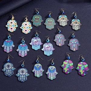 Böhmische Hand Der Fatima Böser Blick Ohrhänger Damen Acryl Mandala Muster Ethno-Stil Exotische Hängeohrringe Schmuck