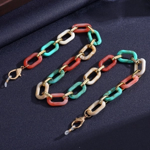 Colorful acrylic eyewear chain with UV gold links and non-slip rubber loops