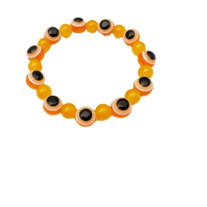 Handmade evil eye beaded bracelet with orange crystal stones and lucky protection charms
