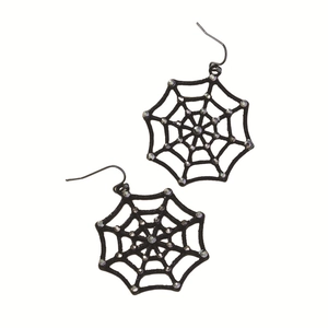 Orecchini a gancio a ragnatela nera gotica con strass di cristallo per moda Halloween