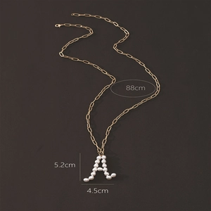 Baroque pearl initial A necklace with chunky gold rectangle chain, 88cm long chain