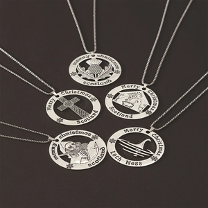 Scottish thistle and Christmas hollow pendants in silver stainless steel necklace set