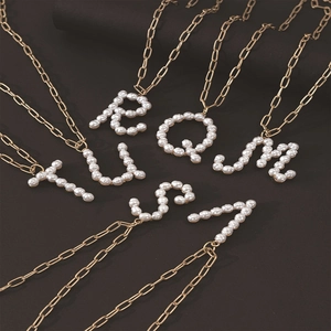 Hip hop pearl letter pendants on golden paperclip chains for women jewelry