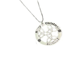 Silver Celtic knot cutout pendant necklace with Merry Christmas and Scotland engraving