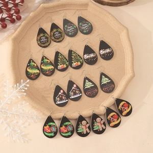 Christmas Wooden Teardrop Earrings Santa Claus Tree Printed Drop Earrings For Women Festival Jewelry Merry Christmas