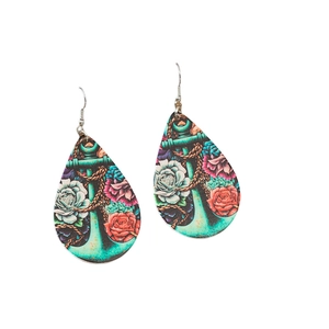 Retro acryl druppeloorbellen met anker- en rozenprint voor dames in vintage stijl