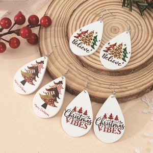 Set of 3 teardrop Christmas earrings with Believe, Merry Christmas and tree patterns