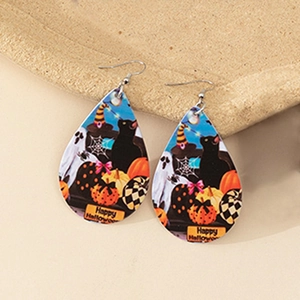 Halloween-Ohrringe in Tropfenform mit Motiven wie schwarzen Katzen, Kürbissen und Geistern