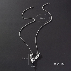 Retro angel wing dragon pendant necklace in silver finish with detailed 68cm box chain