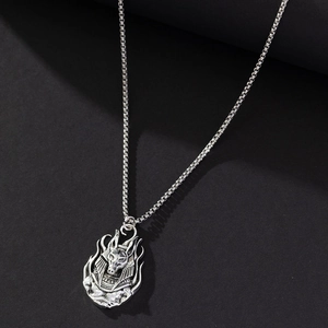 Vintage Anubis pendant necklace in oxidized alloy with a silver box chain for men and women