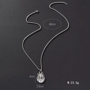 Vintage Anubis Egyptian alloy pendant necklace with long bead chain and detailed dimensions