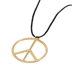 Collana minimalista con ciondolo segno della pace dorato e cordino in corda nera