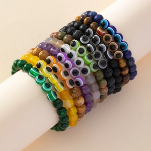Natural Stone Beaded Bracelet Evil Eye Handmade Elastic Bracelet For Women Men Ethnic Bohemian Style Jewelry Gift