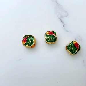 Chinese Style Alloy Koi Enamel Drip Oil Beads For DIY Jewelry Making Bracelet Necklace Accessories Gold Green Red Auspicious Fish