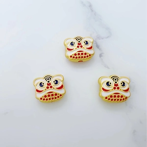 Vintage Traditional Chinese Lion Dance Alloy Enamel Charms For DIY Jewelry Making Keychain Pendant Lion Head Accessories