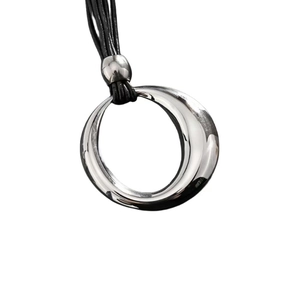 Minimalist irregular circle pendant necklace with black multi-strand wax cord