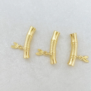 Golden bamboo joint connector charms with small leaves for DIY jewelry making