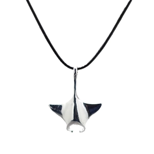 Punk silver manta ray pendant necklace with black leather cord for men and women