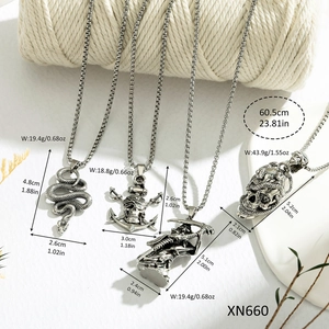 Vintage Punk Gothic Skull Snake Reaper Pendant Necklace For Men Women Stainless Steel Chain Halloween Jewelry Gift
