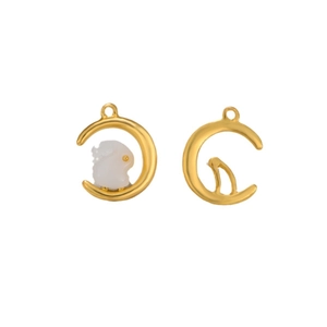 Pendentif lune dorée et lapin en jade blanc exquis pour la création de bijoux DIY