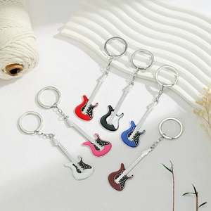 Creative Metal Electric Guitar Keychain Zinc Alloy Enamel Musical Instrument Pendant Bag Hanging Ornament Music Lover Gift