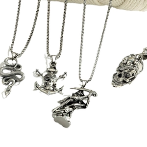 Gothic punk skull and reaper pendant necklaces in vintage silver stainless steel