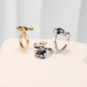 Verstellbare Panda-Ringe in Gold und Silber mit gravierter Liebesbotschaft innen