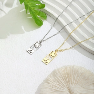 Minimalistische Edelstahl Halsketten mit Palmen und Wellen Anhänger in Gold und Silber