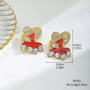 Detailed view of red bow snowman earrings with dimensions 4.0cm height and 3.0cm width