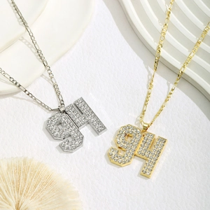 Hip hop style Saudi National Day Number 94 pendant necklace in gold and silver finish