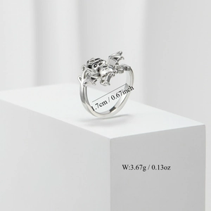 Minimalist adjustable silver bat wing ring with open band design for Halloween style