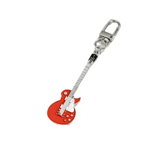 Creative red electric guitar keychain with metal enamel finish and silver lobster clasp
