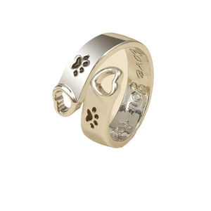 Verstellbarer Katzenpfoten-Ring in Silber und Gold mit Herz-Ausschnitt und Love you Gravur