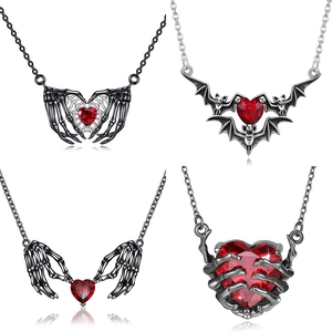 Gothic Punk Legierung Skeletthand Herz Anhänger Halskette Für Damen Herren Vintage Halloween Schmuck Rotes Harz Herz Spinne Mondphasen Schmuck