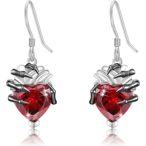 Gothic Skelett Hand Herz Ohrhänger Legierung Roter Zirkonia Mit 925 Sterlingsilber Ohrstecker-Stift Halloween Schmuck Für Damen