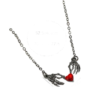 Punk Skeletthand Halskette mit rotem Herzanhänger, 52.5+4.5cm Länge im Vintage-Stil