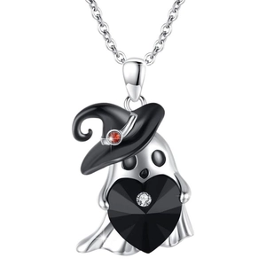 Halloween gothic ghost necklace with heart pendant and witch hat design