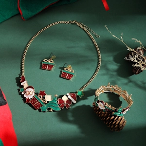 Weihnachtsschmuck Legierung Emaille Weihnachtsmann Weihnachtsbaum Geschenkbox Halskette Ohrringe Armband Festliches Geschenk