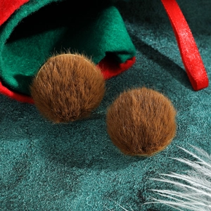 Brown leopard plush ball earrings with geometric design for festive Christmas style